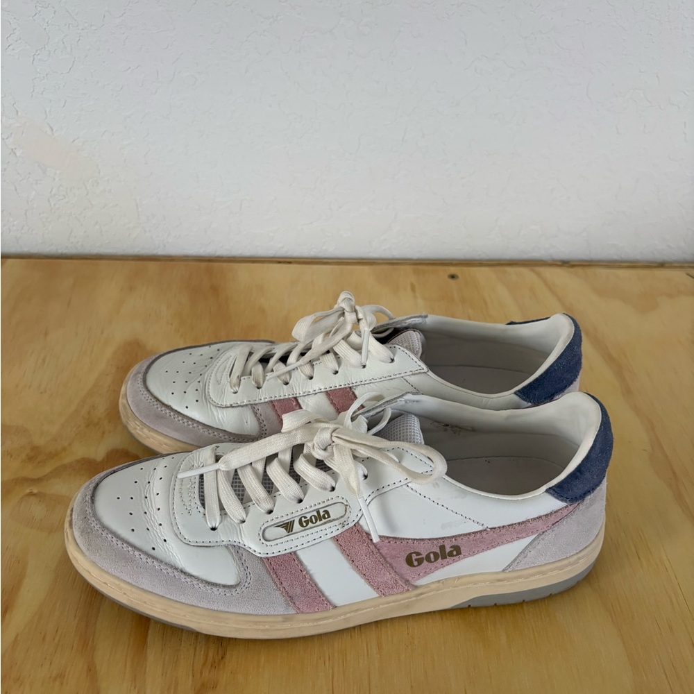 Gola Women's White Pink Blue Suede-Trim Sneakers